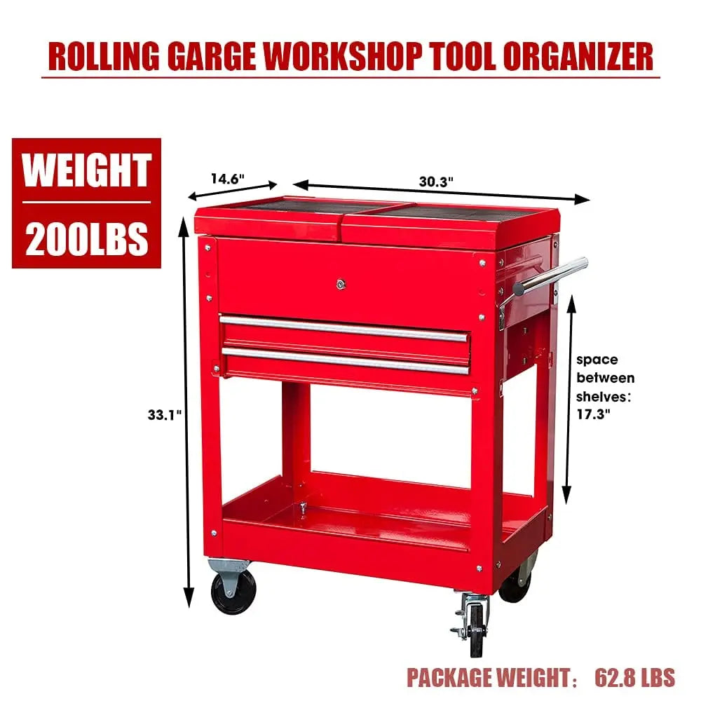 Steel Tool Service Utility Push Cart with Lockable Drawers - Torin