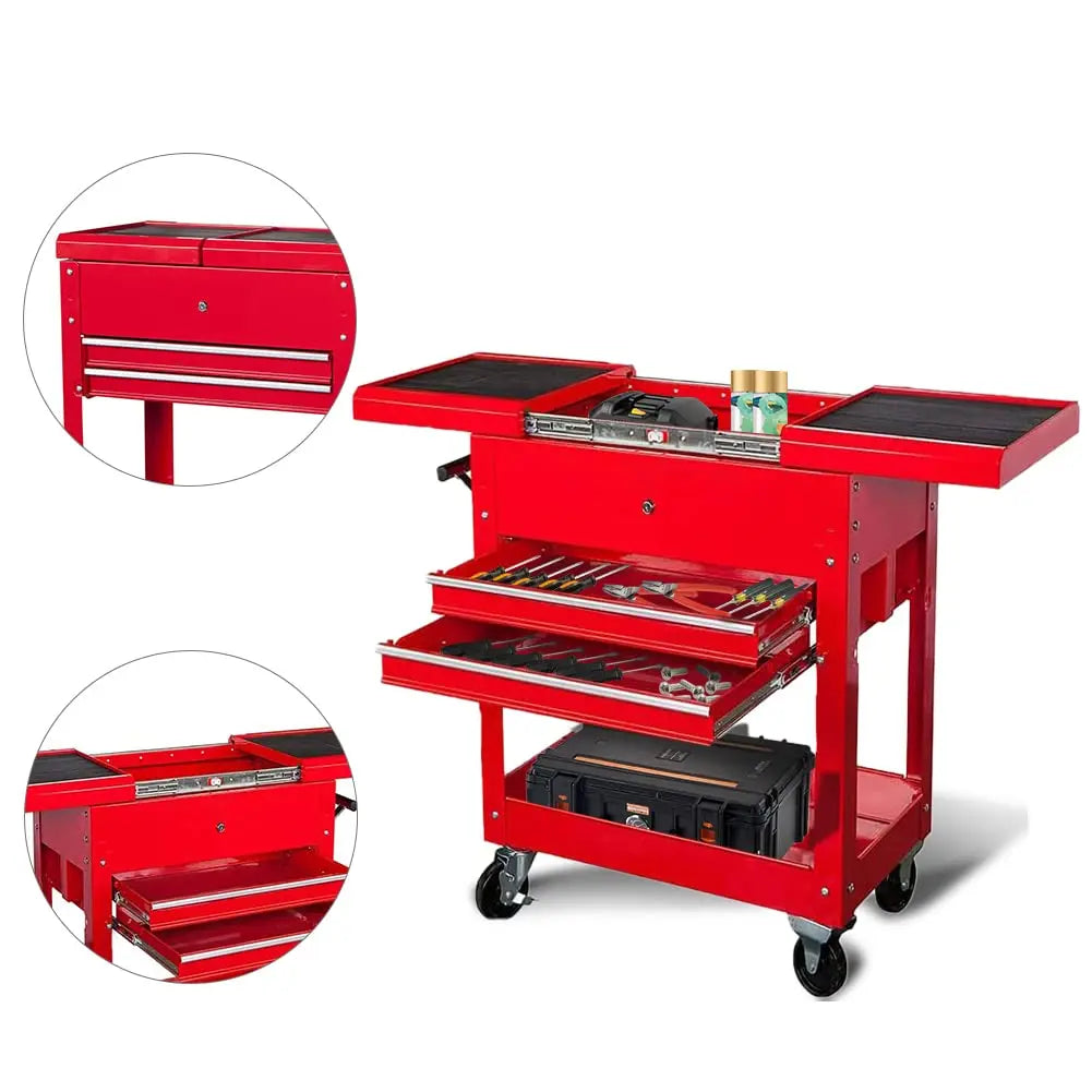 Steel Tool Service Utility Push Cart with Lockable Drawers - Torin