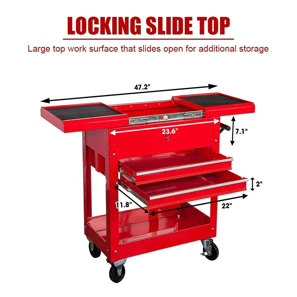 Steel Tool Service Utility Push Cart with Lockable Drawers - Torin