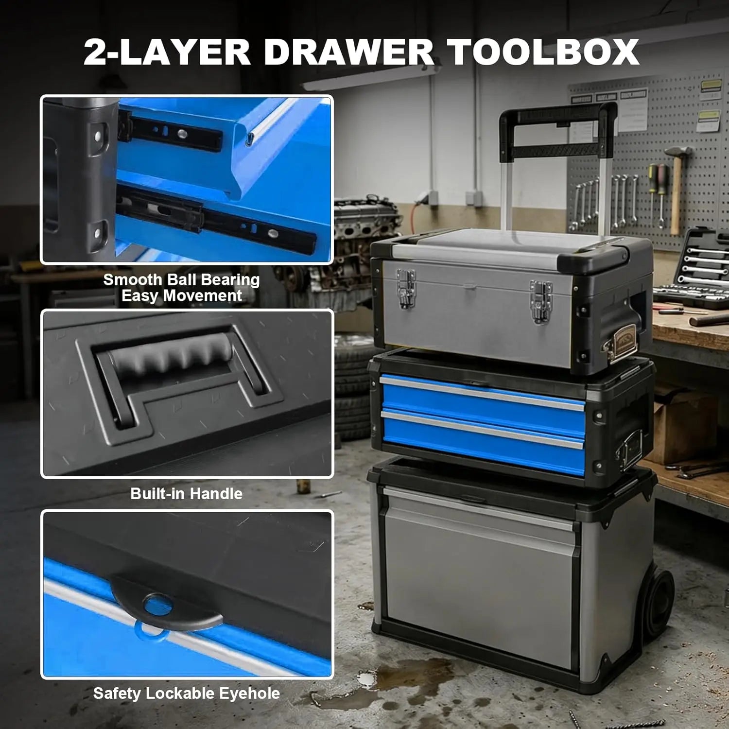 TCE Stackable Rolling Tool Box Portable Metal Toolbox Organizer with