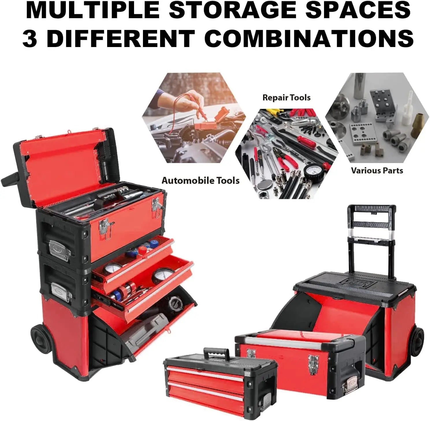 TCE Stackable Rolling Tool Box Portable Metal Toolbox Organizer with